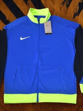 NIKE Jacket Mens Large Blue/black/Neon Lined Lightweight Packable